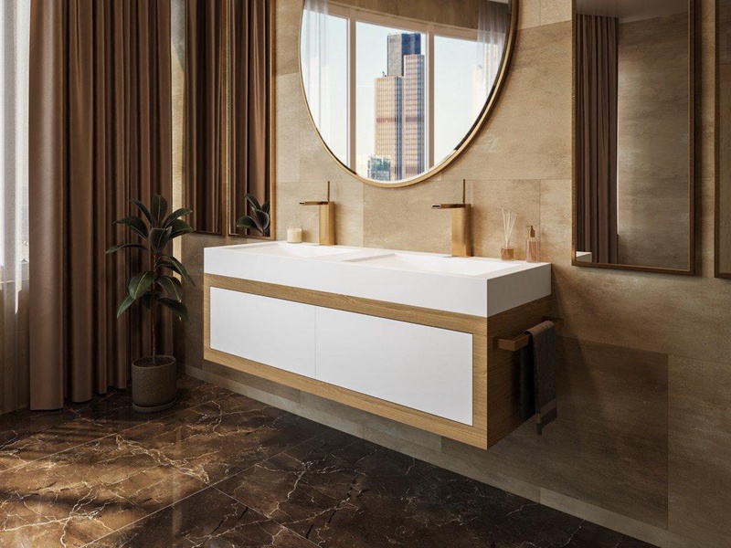 Modern Two Tone Wall Mounted Solid Wood Bathroom Vanity 