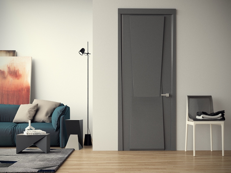 Modern Style Irregularly Styled Dark Grey Lacquered Interior Doors