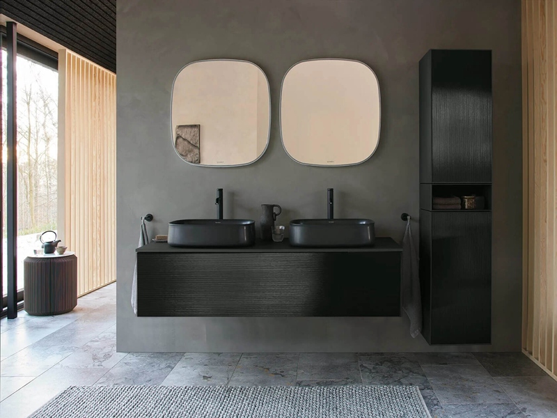 Minimalist Black Bathroom Cabinet with Clear Wood Grain