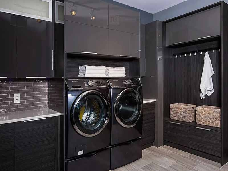 YALIGHigh Quality Black Gloss Acrylic Board Laundry Room Solid Wood Cabinet