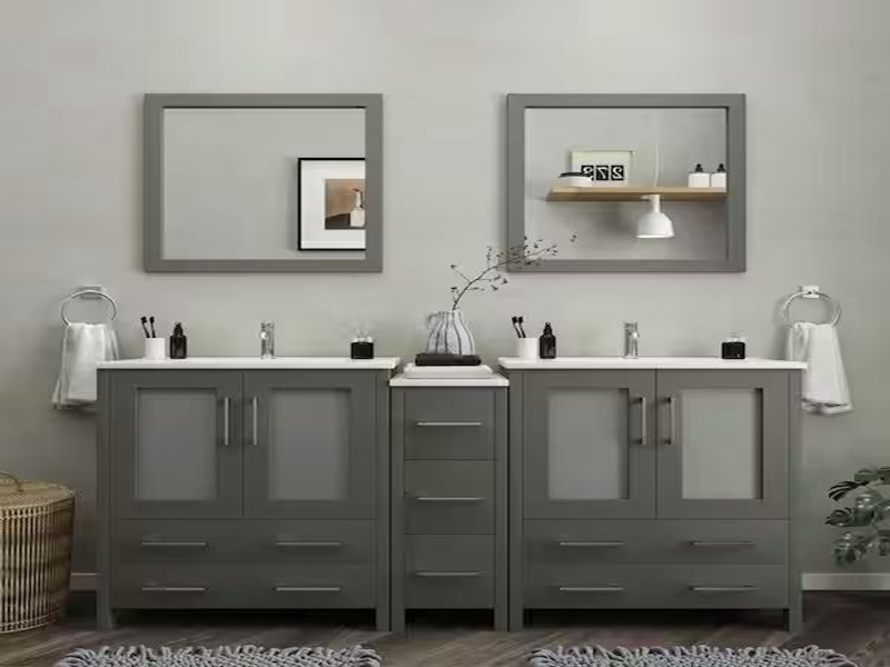 High Quality Shaker Style Double Bathroom Vanity with Wooden Framed Mirror
