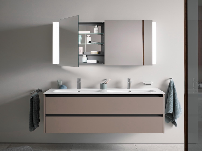High End Customised Matte Lacquered Solid Wood Bathroom Vanity with Mirror Cabinet Designs