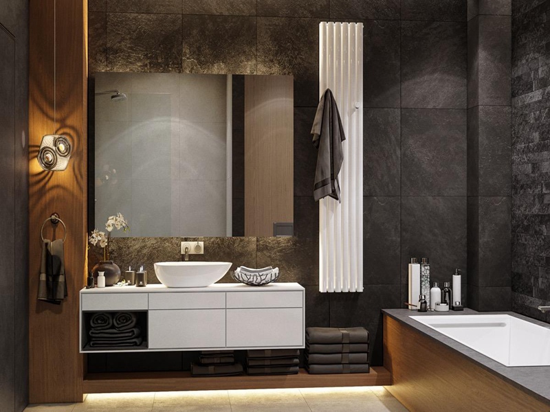 Modern High-End Hotel Solid Wood Bathroom Vanity with Good Looking Countertop Basin Designs