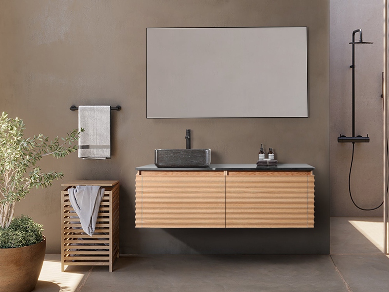 Stylish Minimalist Wall Mounted Dark Wood Grain Solid Wood Bathroom Vanity Unit