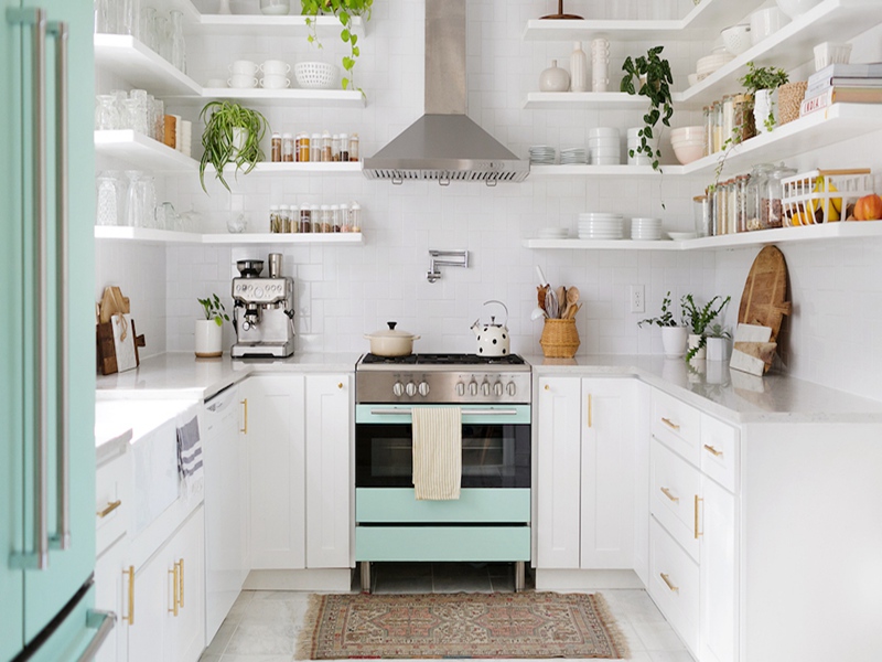 Modular White Solid Wood Cabinets with Open Lattice Design for Small Kitchens