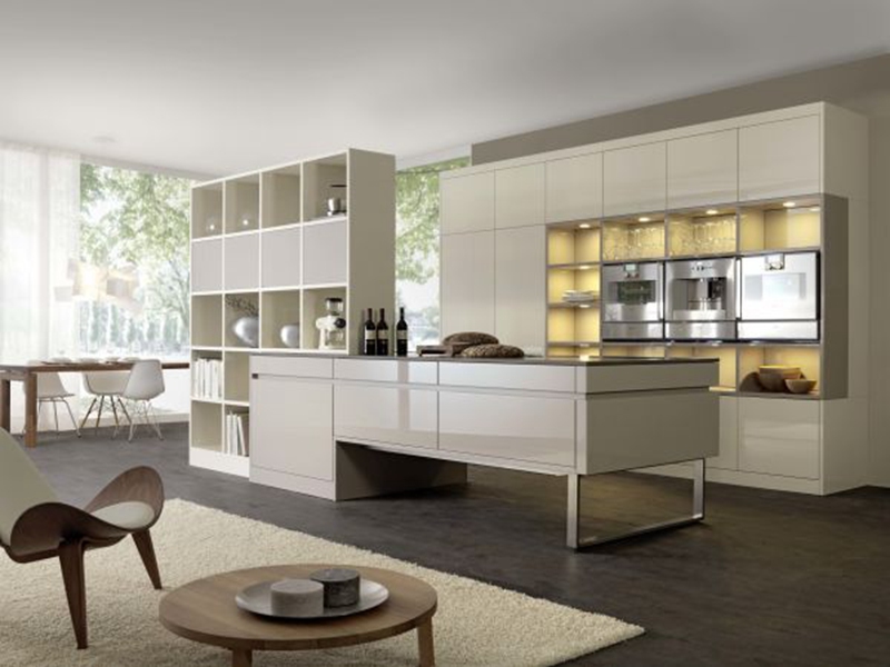 Modern High Quality High Gloss Acrylic Panel Solid Wood Kitchen Cabinets With Wine Cooler Designs