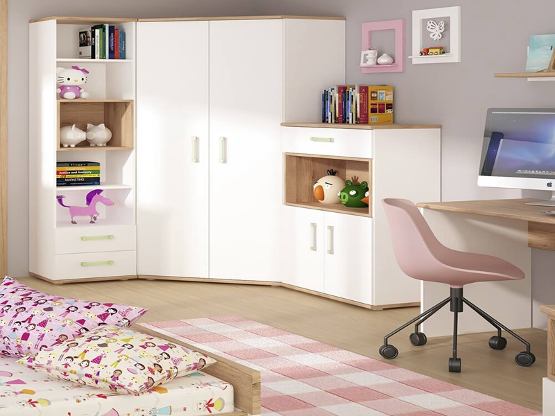 Modern Style White Melamine Board Finish Solid Wood Children's Wardrobe