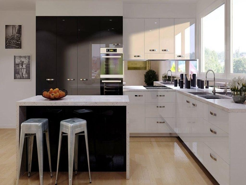 Modern Style Two Tone Cabinets Glossy Acrylic Finish Black and White Kitchen Cabinets