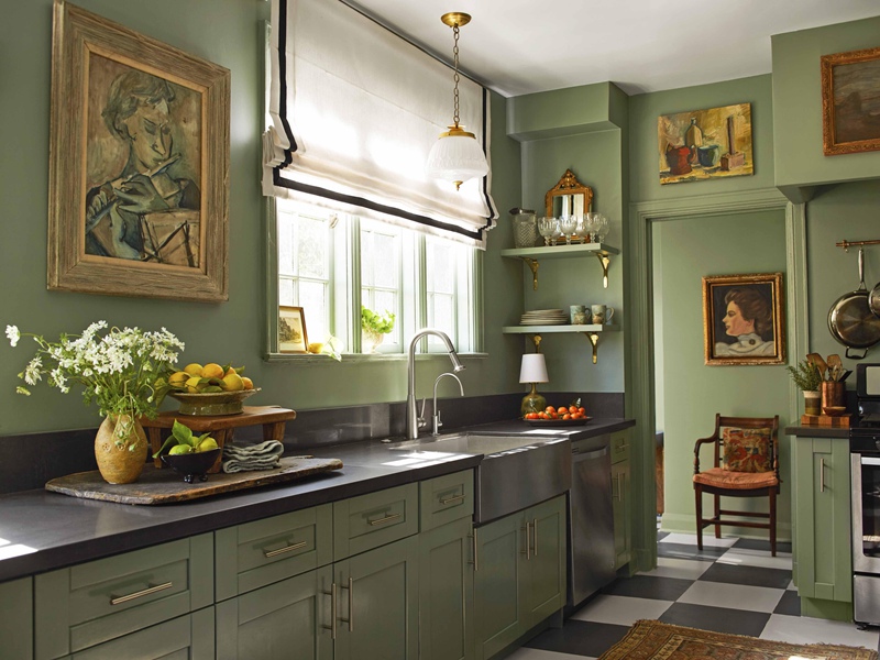 dark green kitchen cabinet