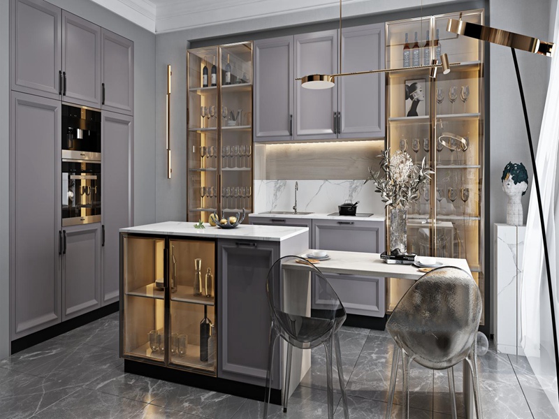Modern Style Modular Light Coloured Solid Wood Kitchen Cabinets