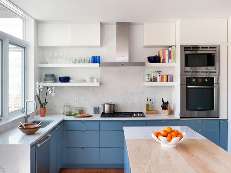 Minimalist Blue Solid Wood Cabinets with Film Finish