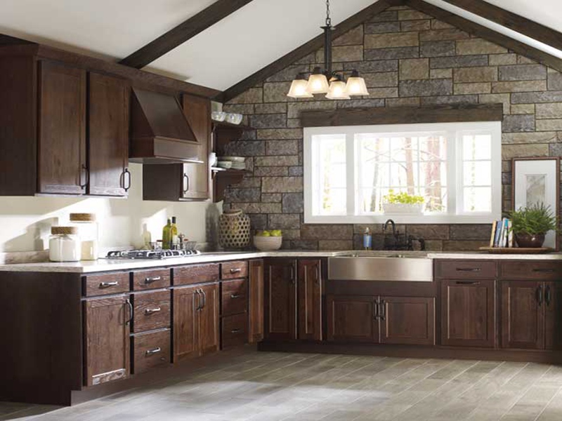 Dark Brown Rustic Style Solid Wood Panel Kitchen Cabinets with Beautiful Shape