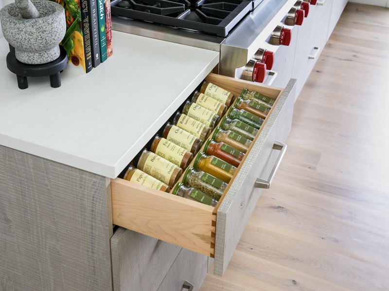 spice drawers of kitchen cabinet