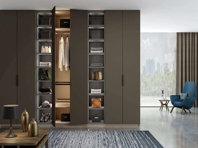 Modern Style Wardrobe Melamine Panel Wardrobe with Open Compartment Design