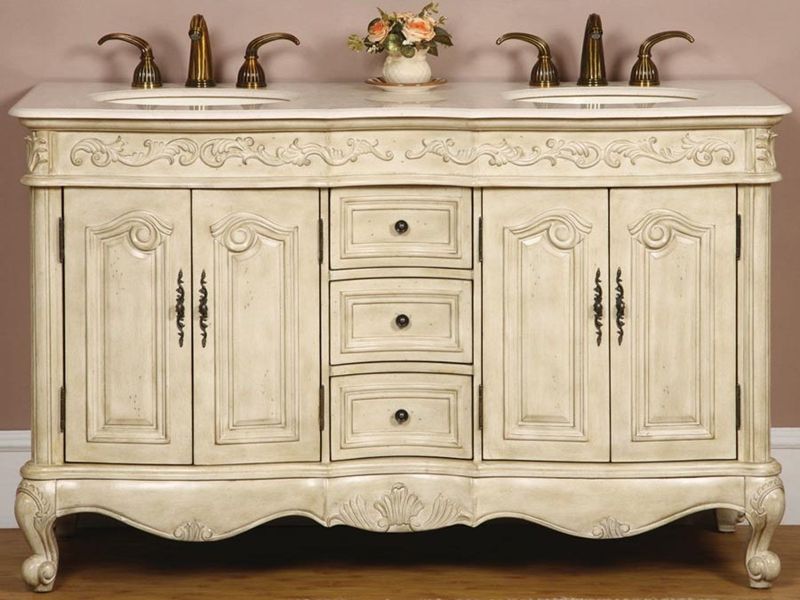 Light Luxury French Style Intricately Carved Solid Wood Bathroom Cabinet with Aged Finish