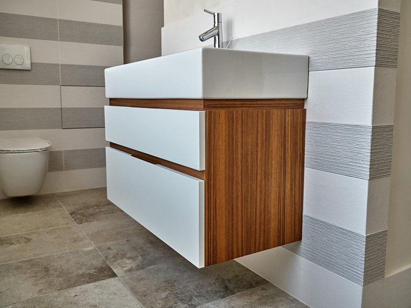 bathroom vanity with wall drainage 