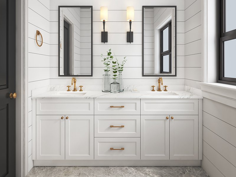 bathroom vanity with floor drains 