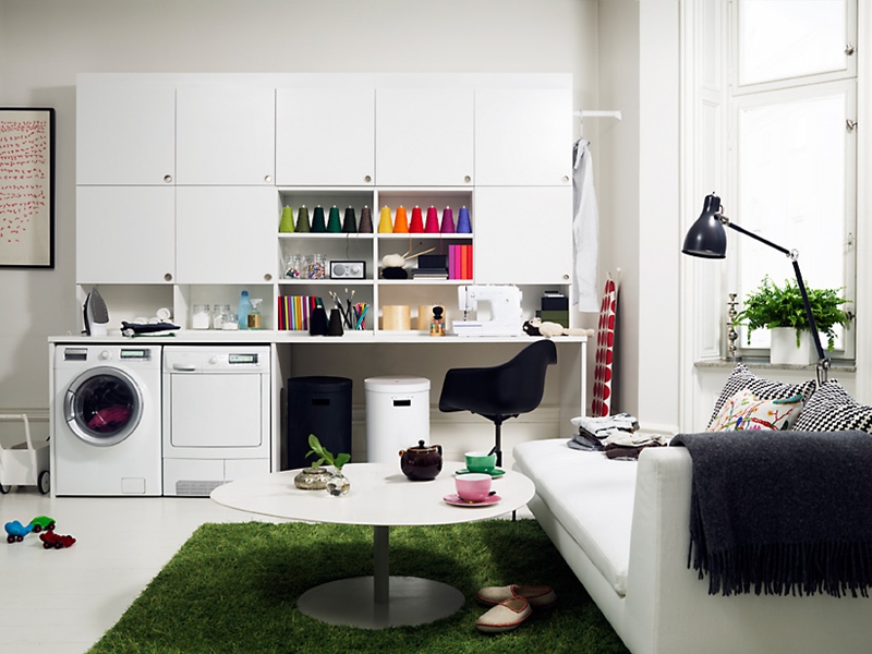 New Design White Modern Laundry Cabinet with Office Play Space