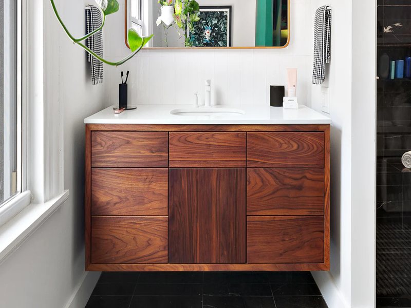 Modern Style Walnut Solid Wood Bathroom Cabinet with Storage Space