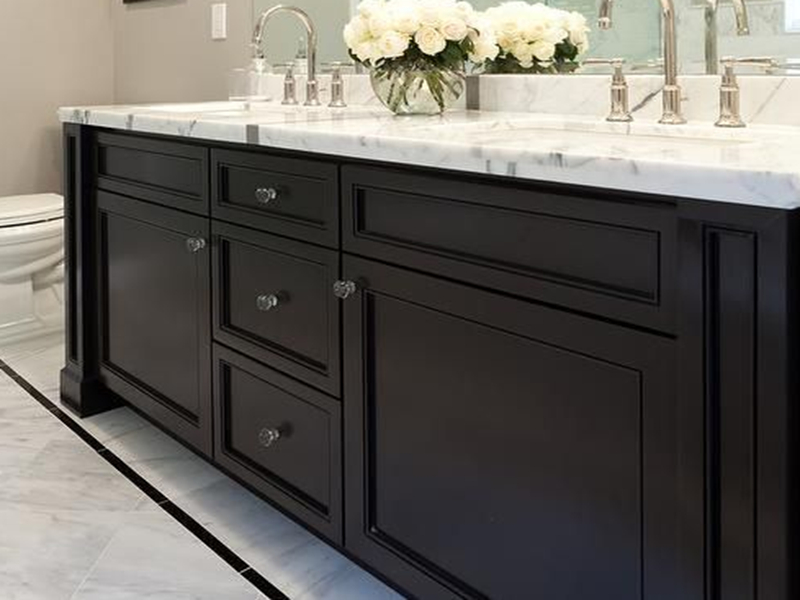 bathroom cabinet with glass knobs