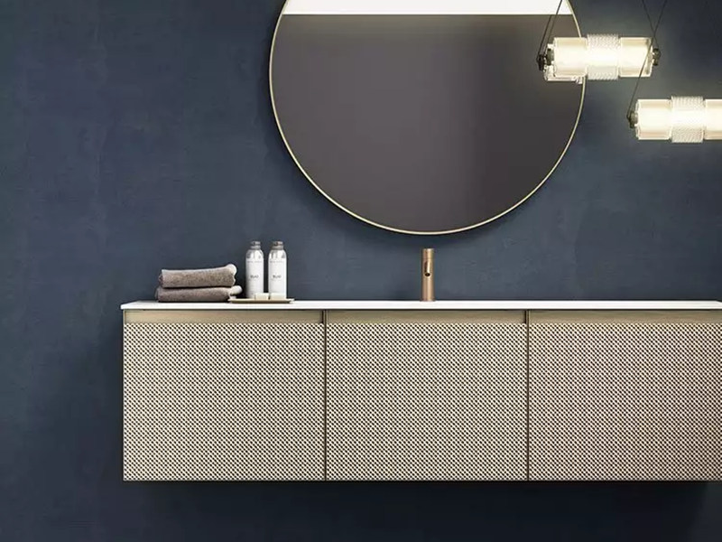 Minimalist Metal Leather Solid Wood Bathroom Cabinet with Metal Style