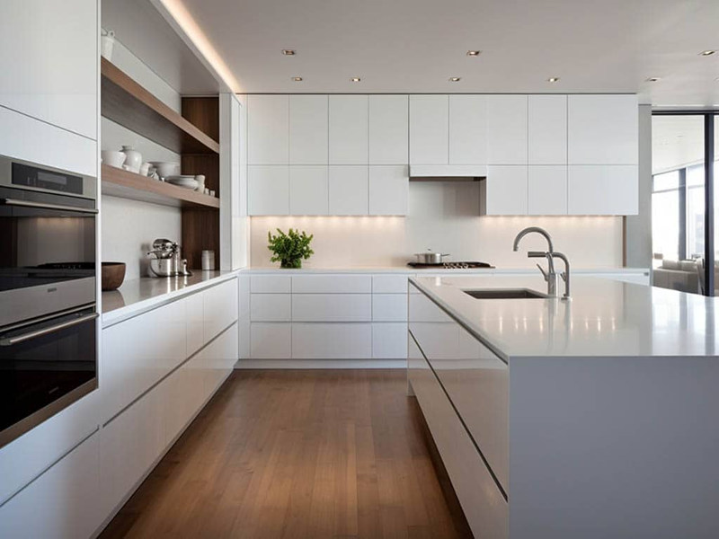 Minimalist White Acrylic Finish Solid Wood Kitchen Cabinets