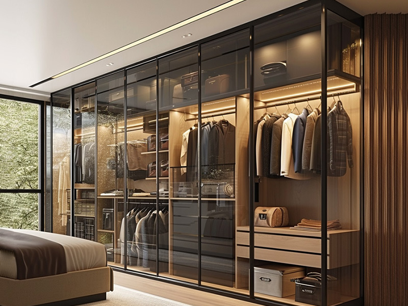 Stainless Steel Glass Door Bedroom Wardrobe