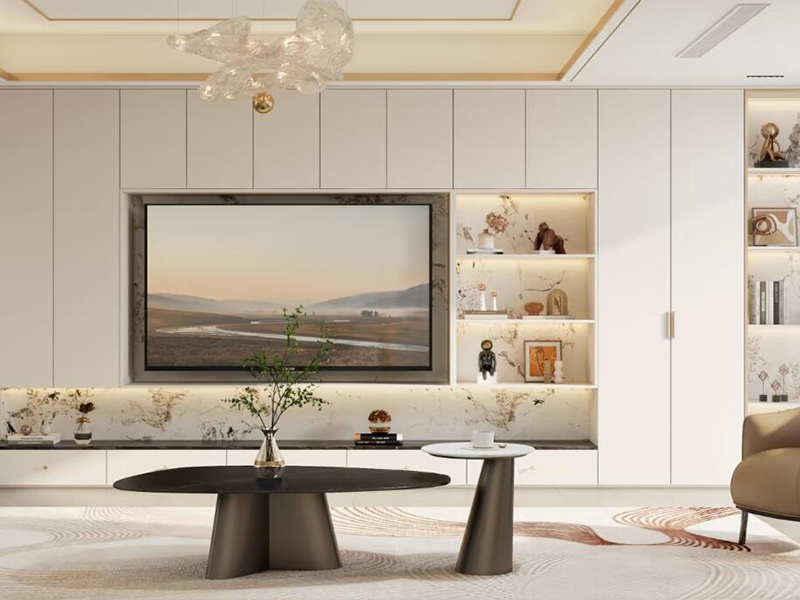 White wood cabinet for living room