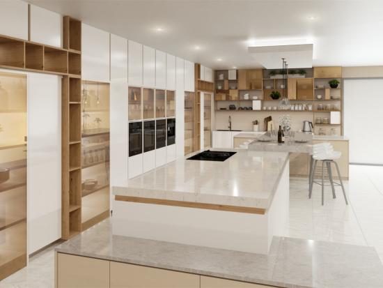 White Lacquer Finished Kitchen Cabinet