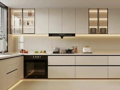 Modern Design L Shaped Kitchen Cabinets with LED Strip Light