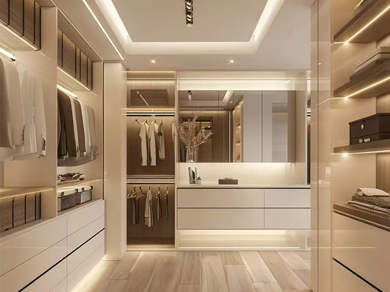 Italian Light Luxury High-end Series Cupboard for Clothes Wood Walk in Wardrobe with LED Strip Light