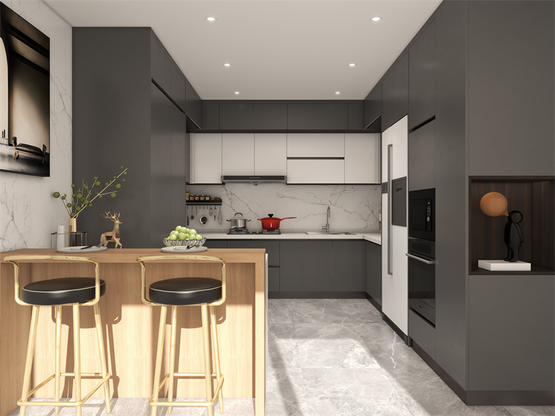 Gray Color Small Space Kitchen Design Case